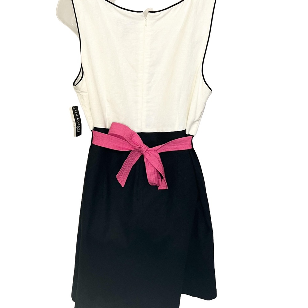 New Kim Rogers Linen Blend Dress White Black Pink Waist Tie Belt 18 Sleeveless - Picture 3 of 8
